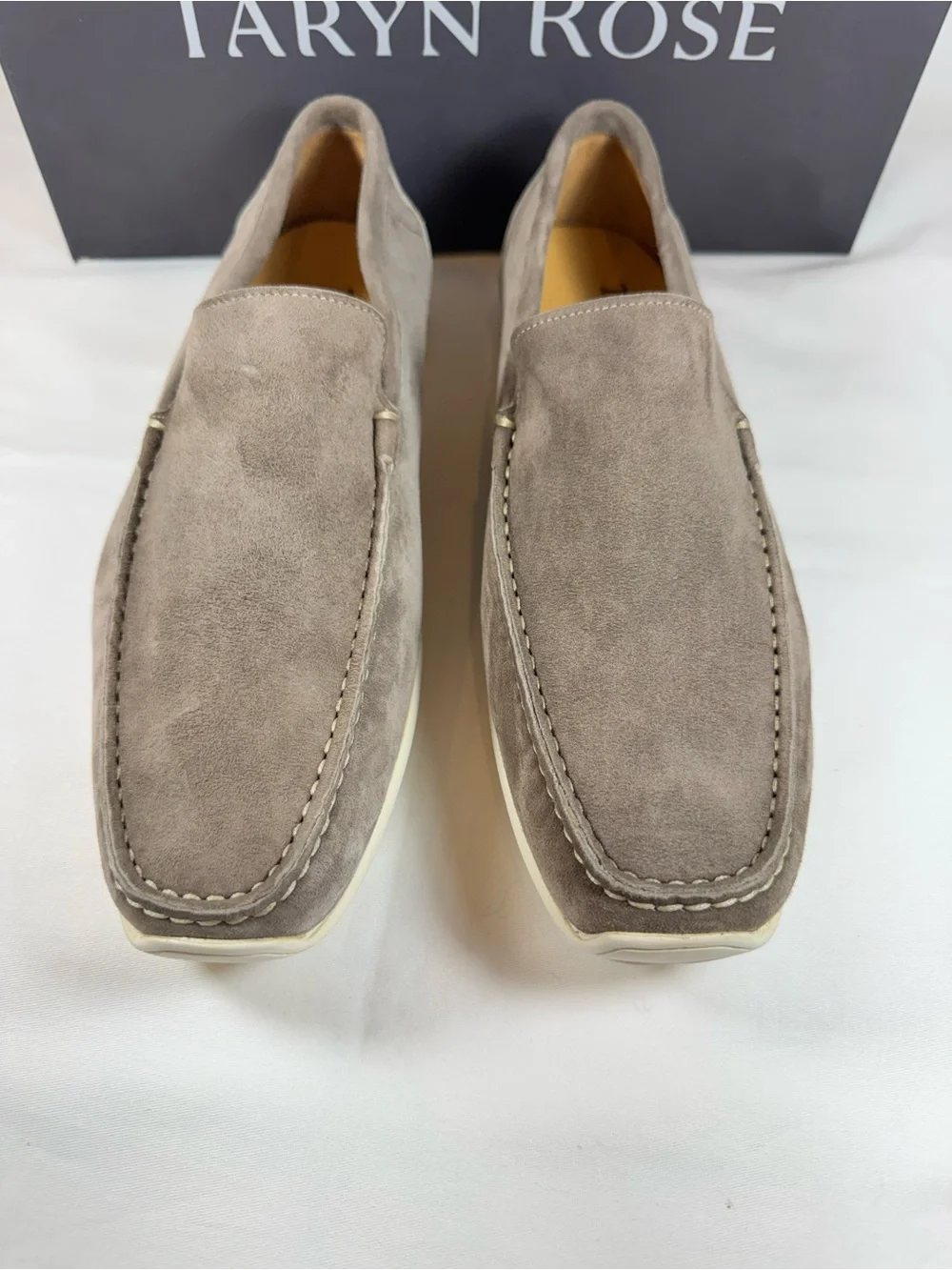 Vintage Taryn Rose Men Taupe Suede Leather Venetian Slip On Loafers EU 41.5 US 9